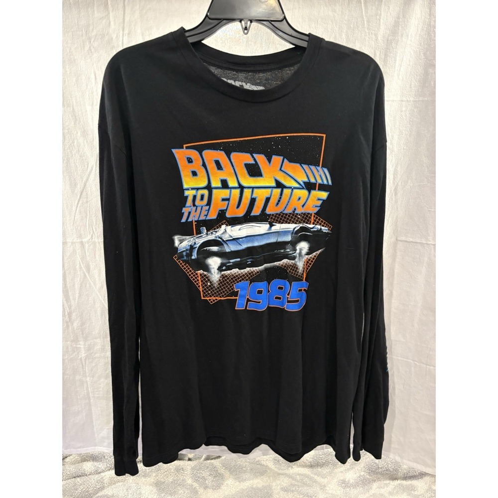 Y2K Back To The Future 1985 Delorean Long Sleeve Graphic T Shirt Adult XL Black